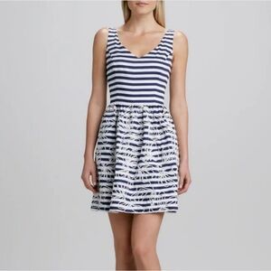 Lilly Pulitzer Roswell Dress in Navy/White stripe with rhinestone embellishment.